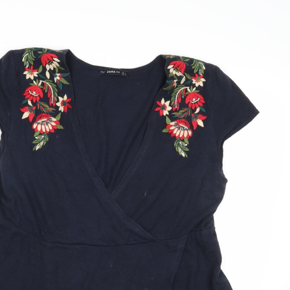 Zara Womens Blue Floral  Tunic Jumper Size L