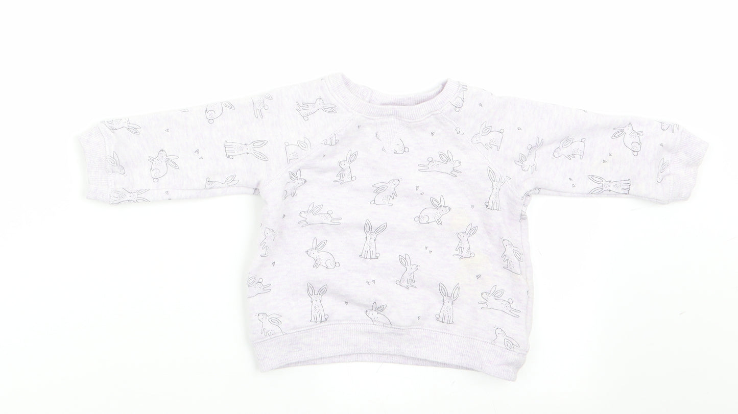 NEXT Girls Purple Animal Print  Pullover Jumper Size 3-6 Months