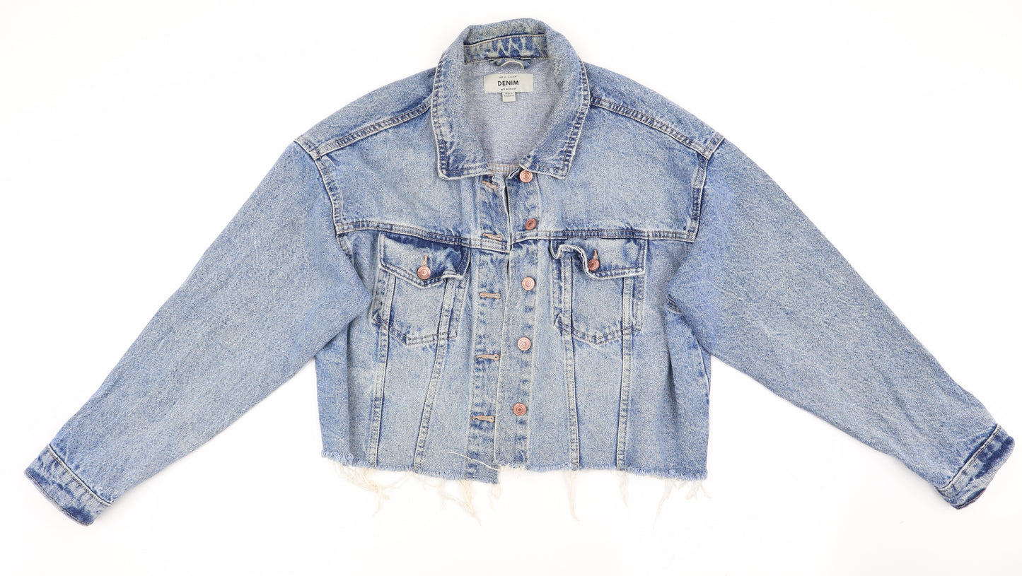 New Look Womens Blue   Bomber Jacket Coat Size 10  - distressed denim