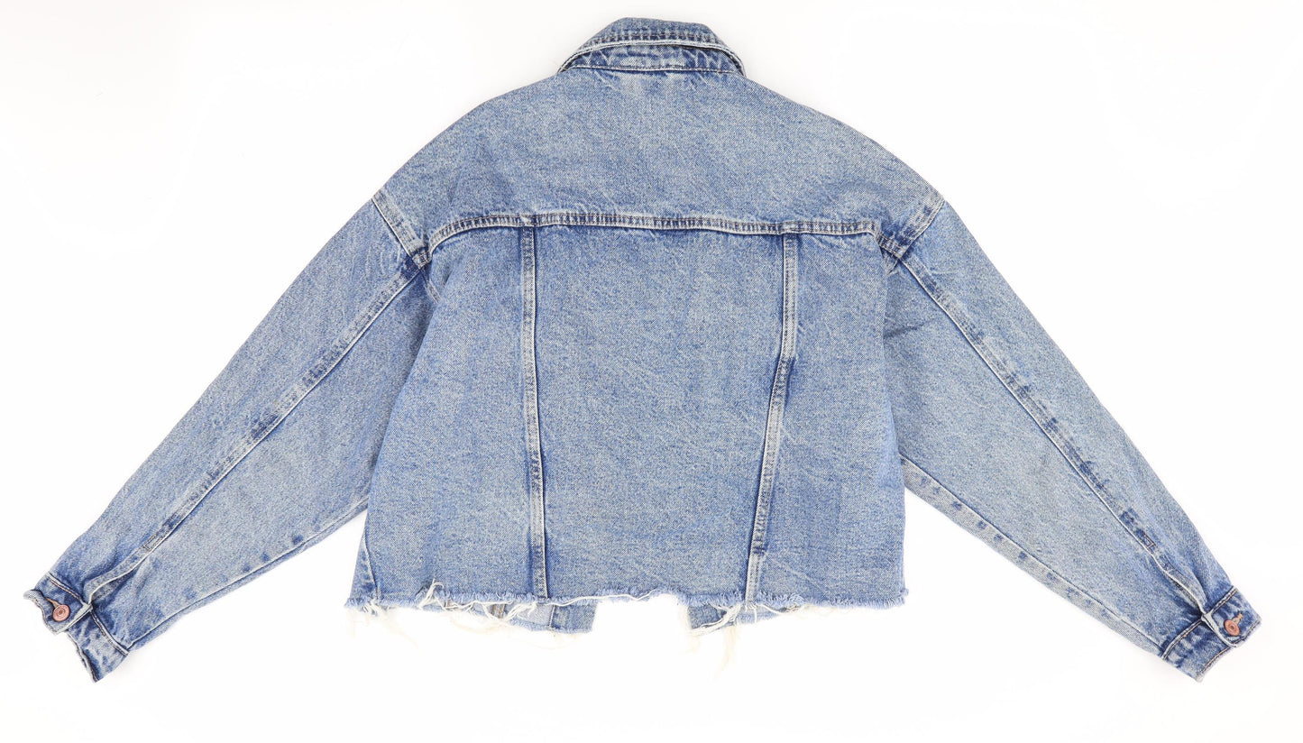 New Look Womens Blue   Bomber Jacket Coat Size 10  - distressed denim