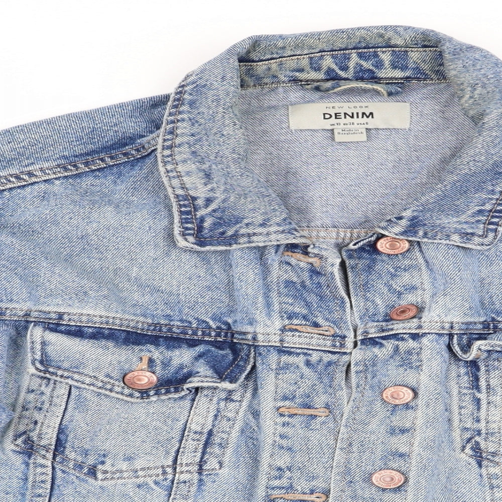 New Look Womens Blue   Bomber Jacket Coat Size 10  - distressed denim