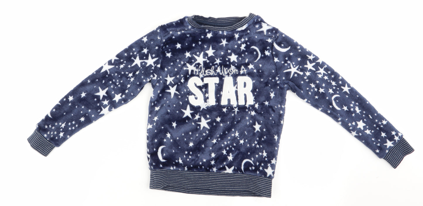 Matalan Girls Blue Geometric   Pyjama Top Size 7 Years  - Stars & Moons