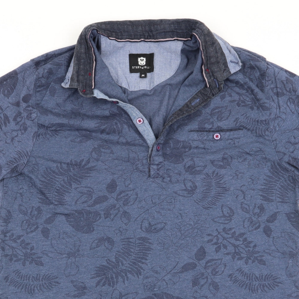 Steel & Jelly Mens Blue Floral   T-Shirt Size M