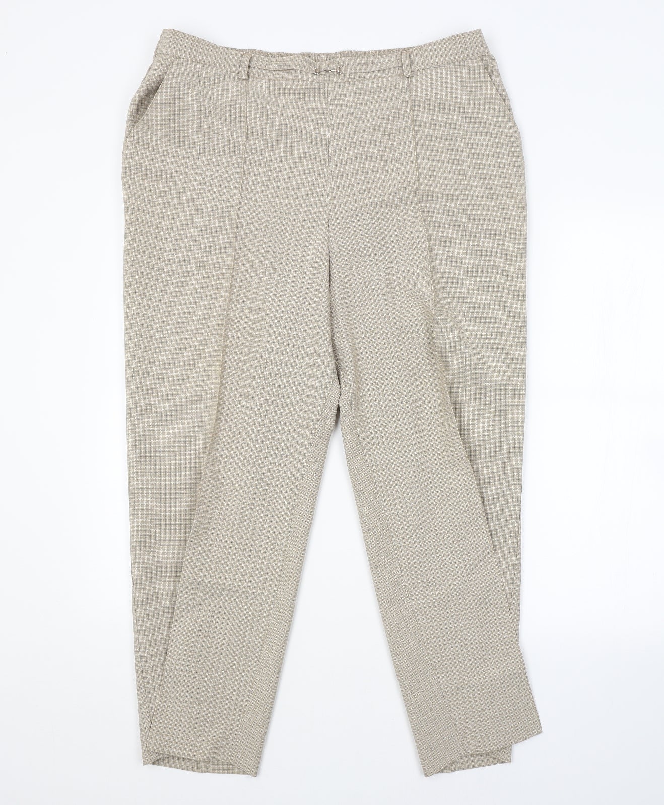 M&S Womens Beige Check  Trousers  Size 18 L26 in