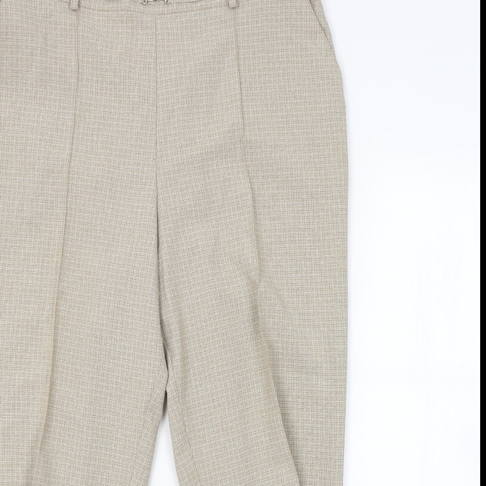 M&S Womens Beige Check  Trousers  Size 18 L26 in