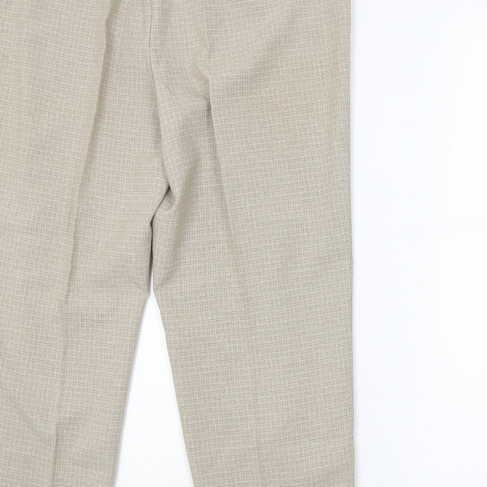 M&S Womens Beige Check  Trousers  Size 18 L26 in