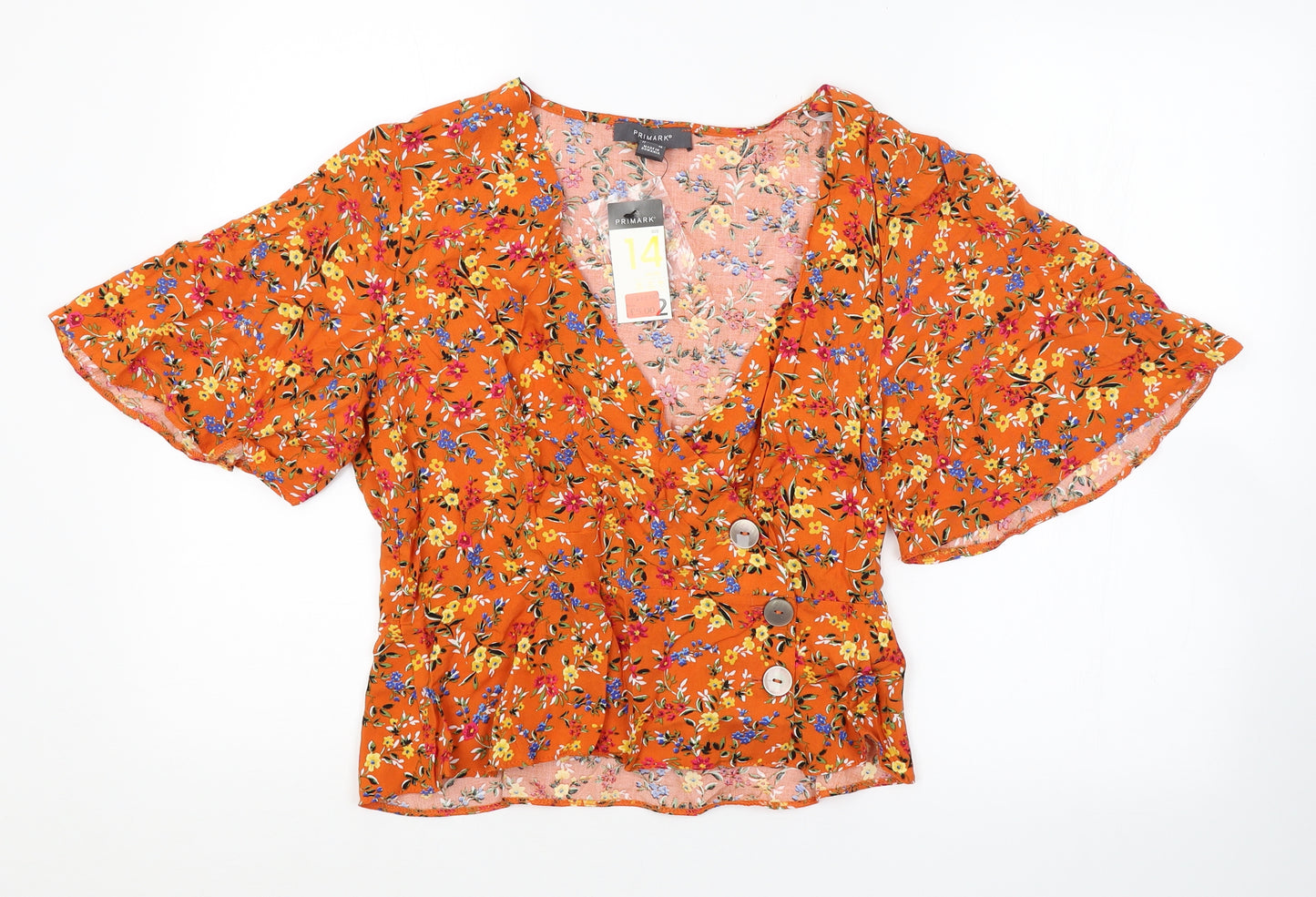 Primark Womens Orange Floral  Basic Blouse Size 14