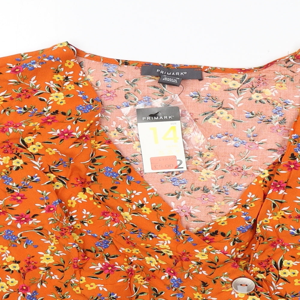 Primark Womens Orange Floral  Basic Blouse Size 14