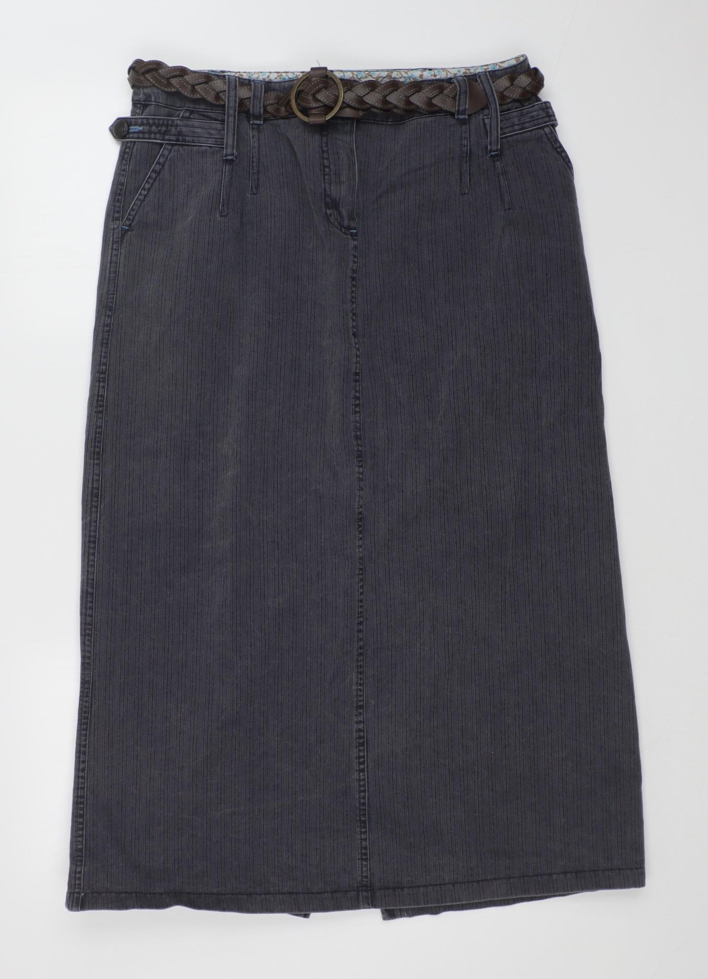 NEXT Womens Grey Striped Denim A-Line Skirt Size 14