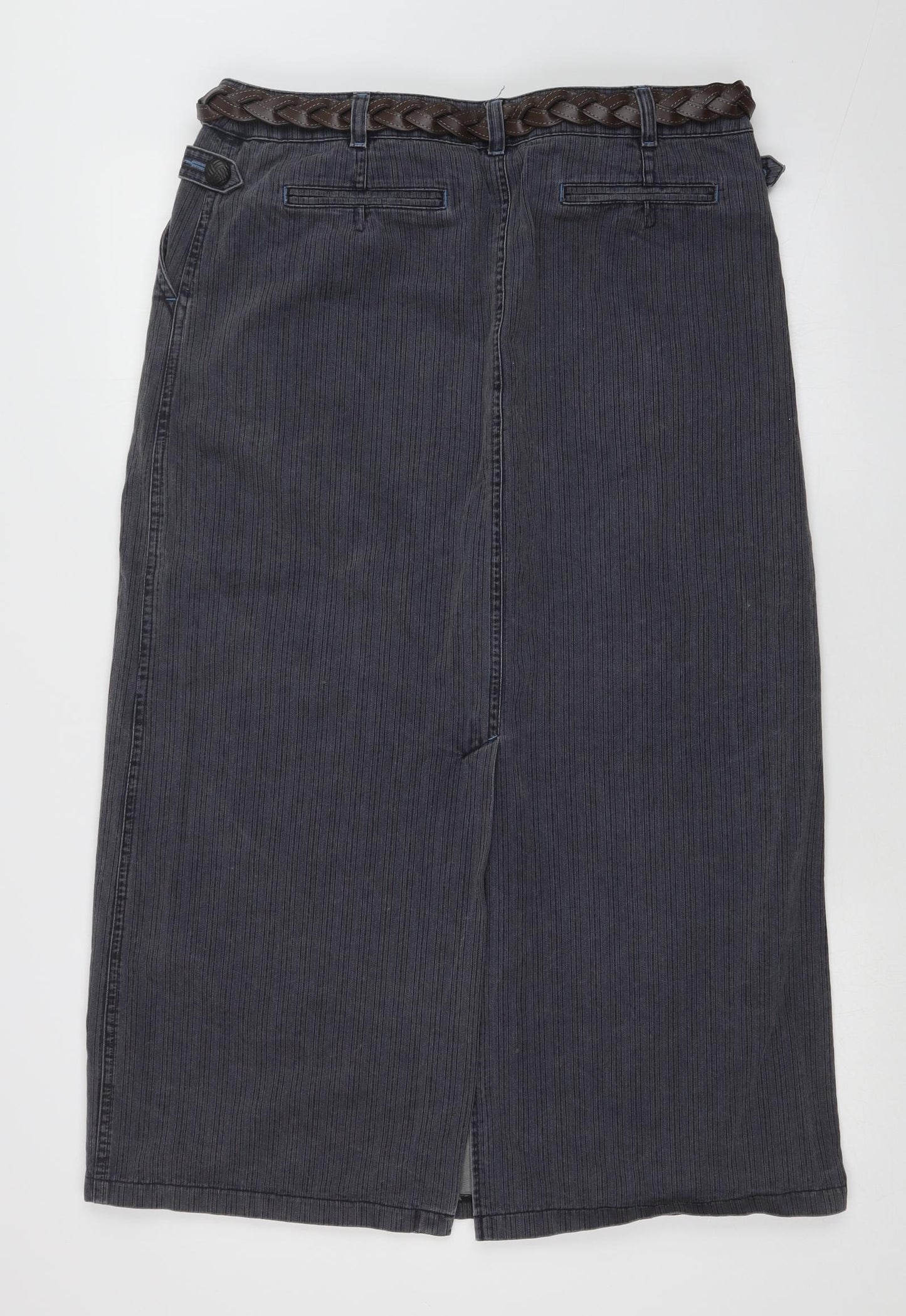 NEXT Womens Grey Striped Denim A-Line Skirt Size 14