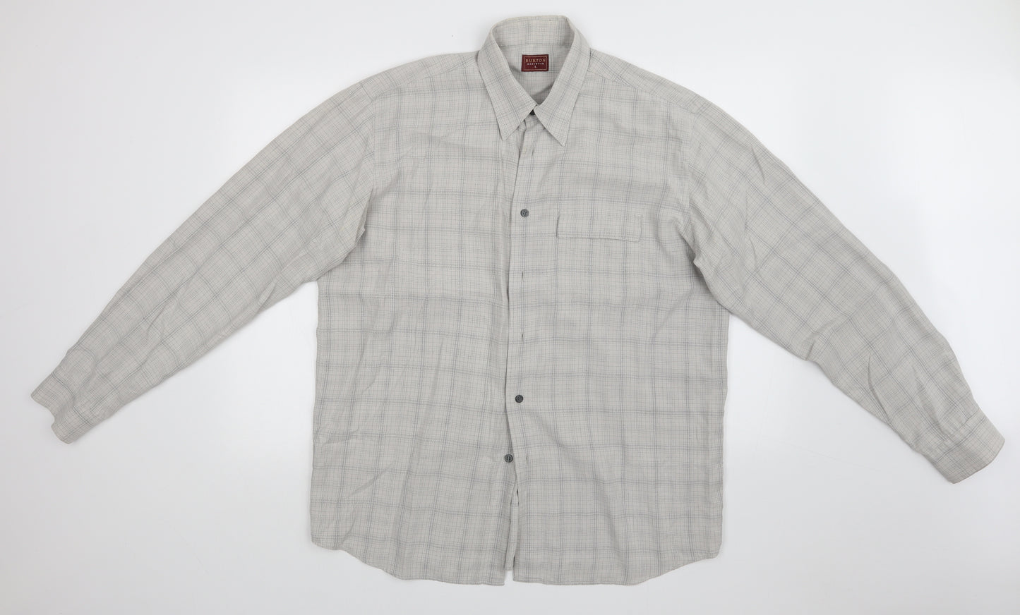 Burton Mens Grey Check   Dress Shirt Size L
