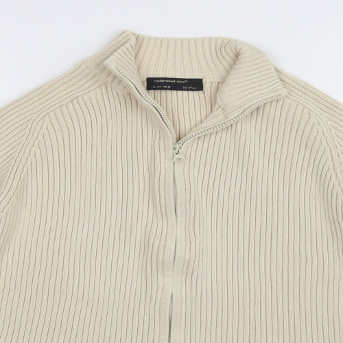 CEDARWOOD STATE Mens Beige Striped  Full Zip Jumper Size XL