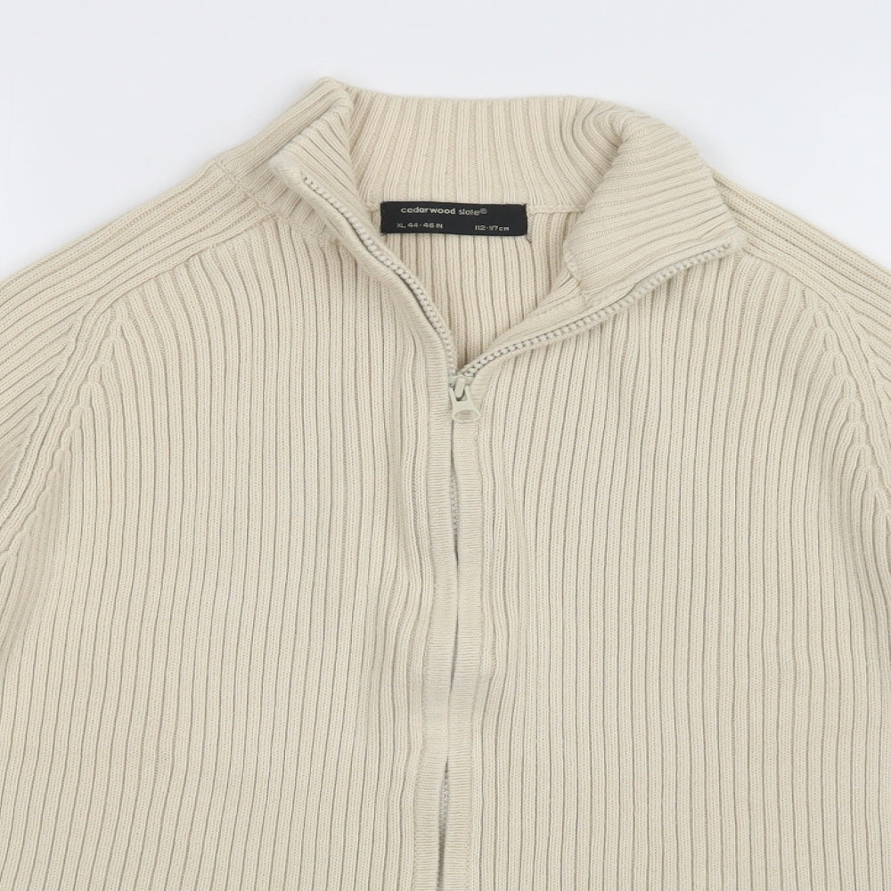CEDARWOOD STATE Mens Beige Striped  Full Zip Jumper Size XL