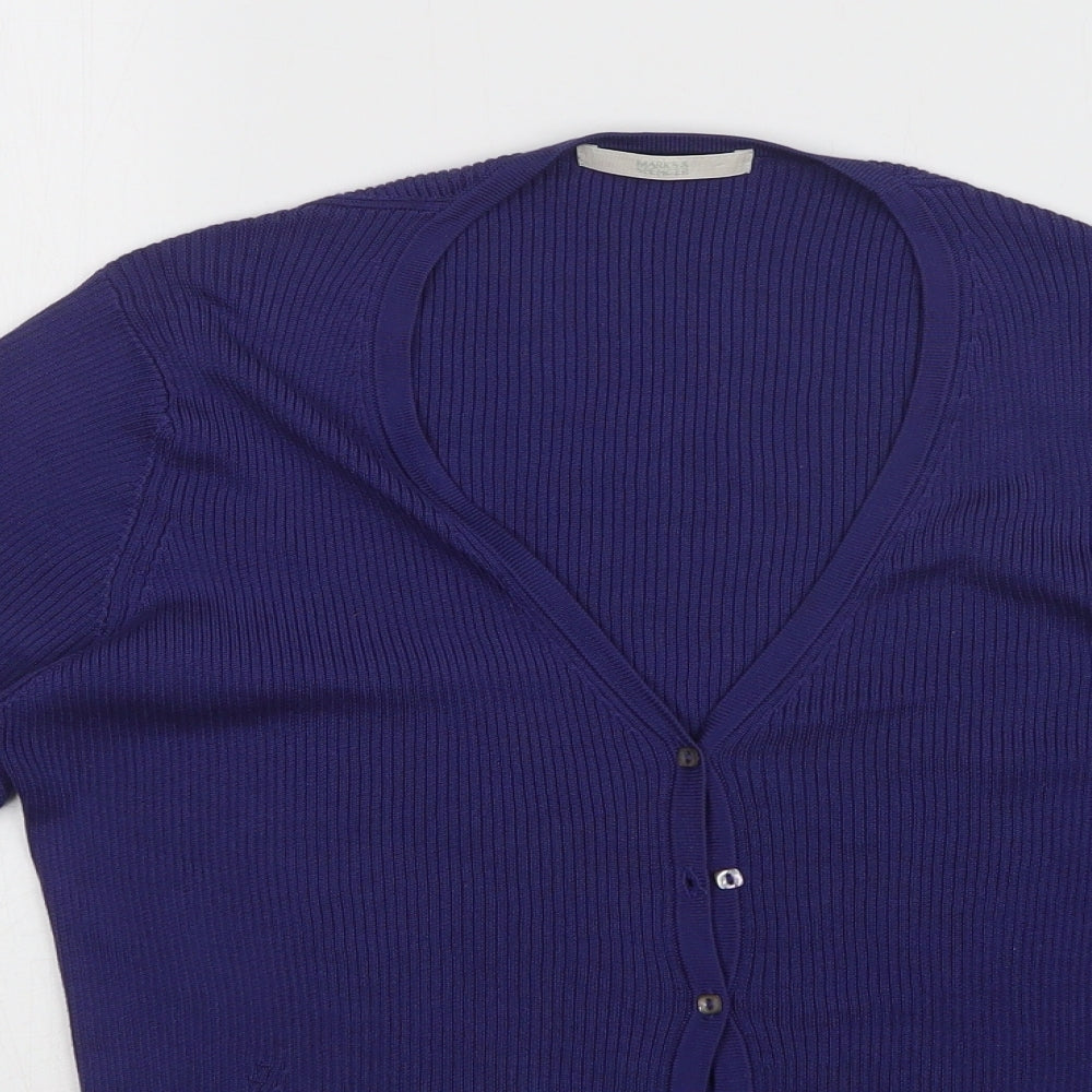 M&S Womens Purple Striped  Cardigan Jumper Size 16