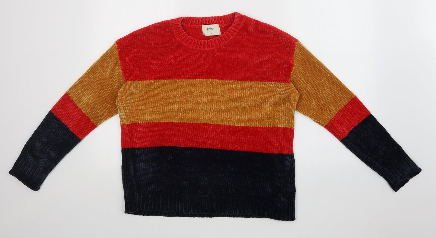 Papaya Mens Multicoloured Striped  Pullover Sweatshirt Size M
