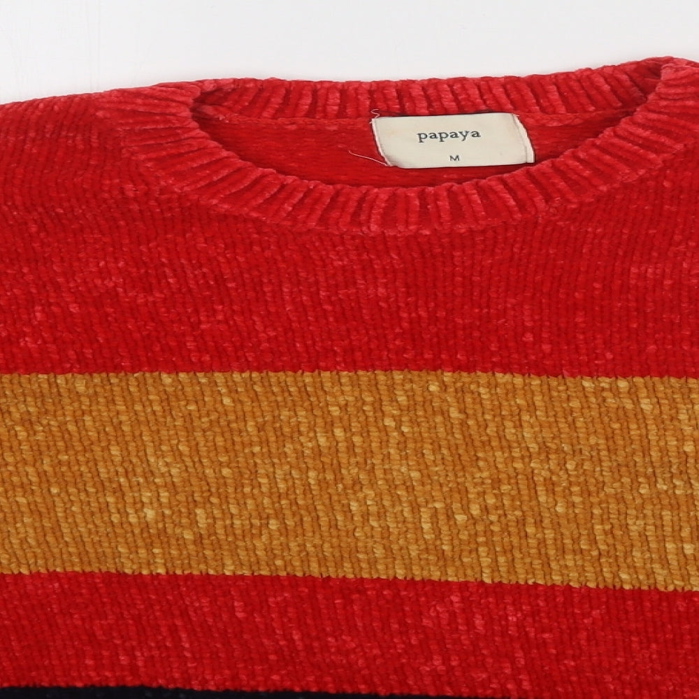Papaya Mens Multicoloured Striped  Pullover Sweatshirt Size M