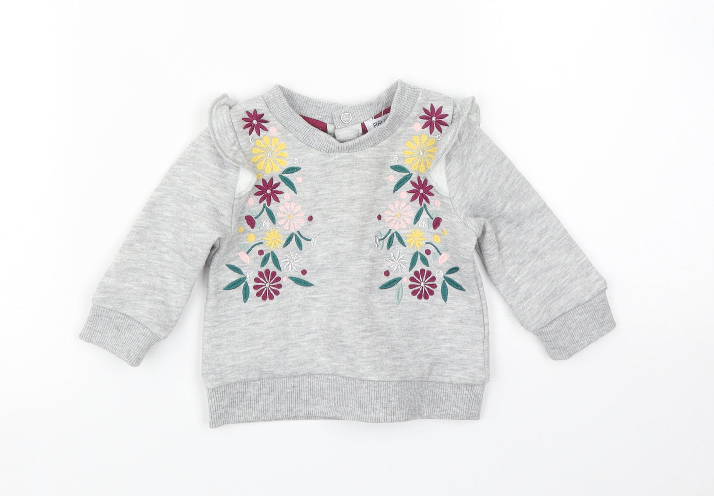 Primark Girls Grey Floral  Pullover Jumper Size 0-3 Months