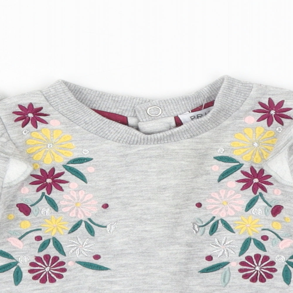 Primark Girls Grey Floral  Pullover Jumper Size 0-3 Months