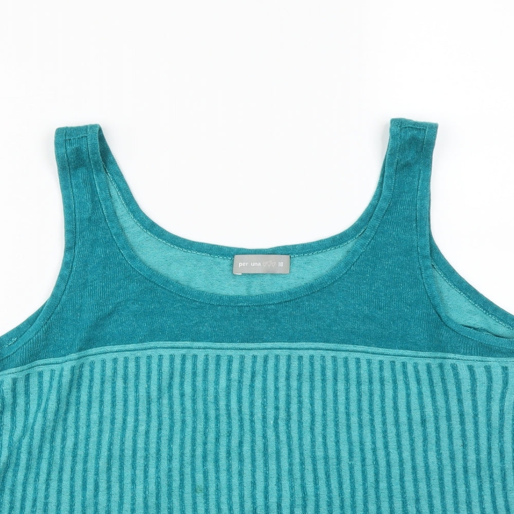 Per Una  Womens Green Striped  Basic Tank Size 18
