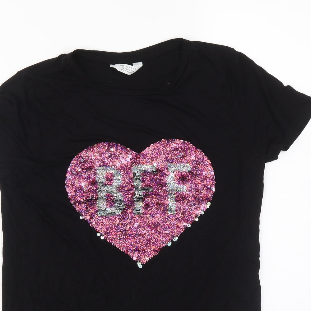 Primark Girls Black   Basic T-Shirt Size 13-14 Years