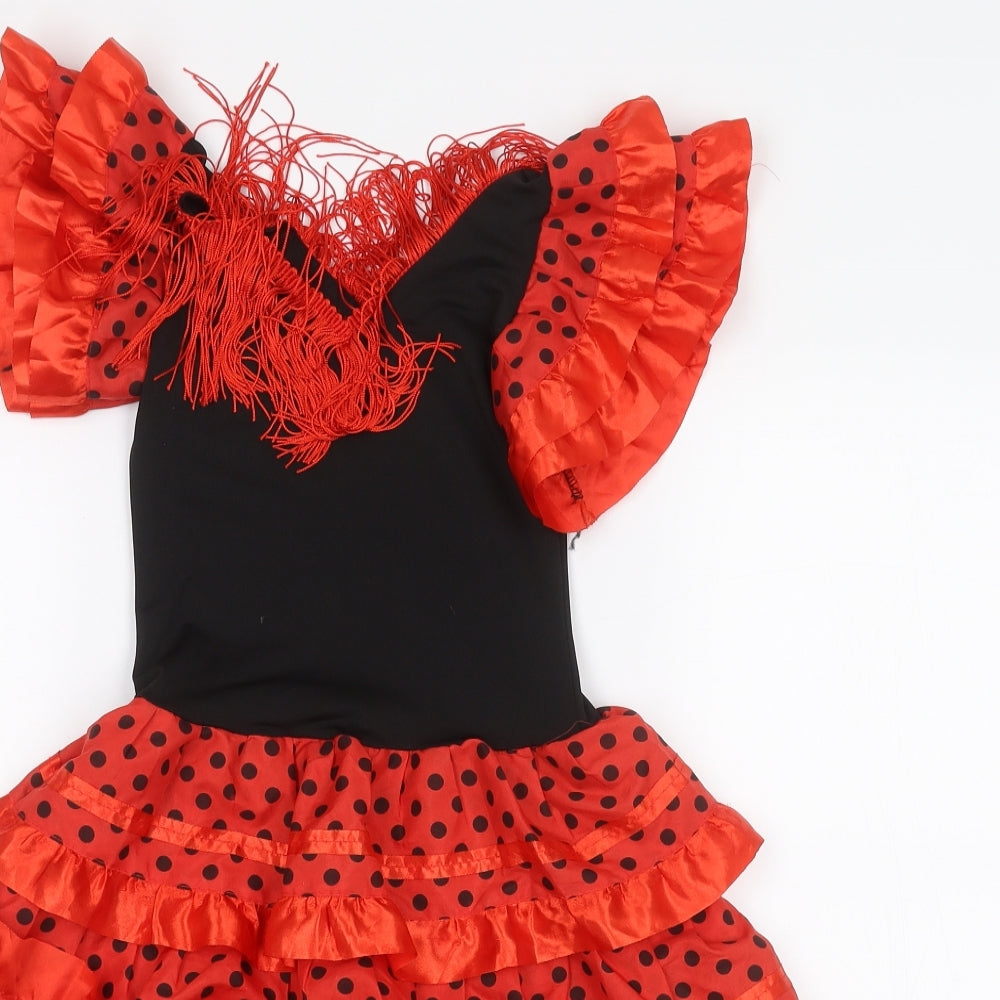 Preworn Girls Multicoloured Polka Dot  A-Line  Size 6 Years  - Spanish flamenco Dress