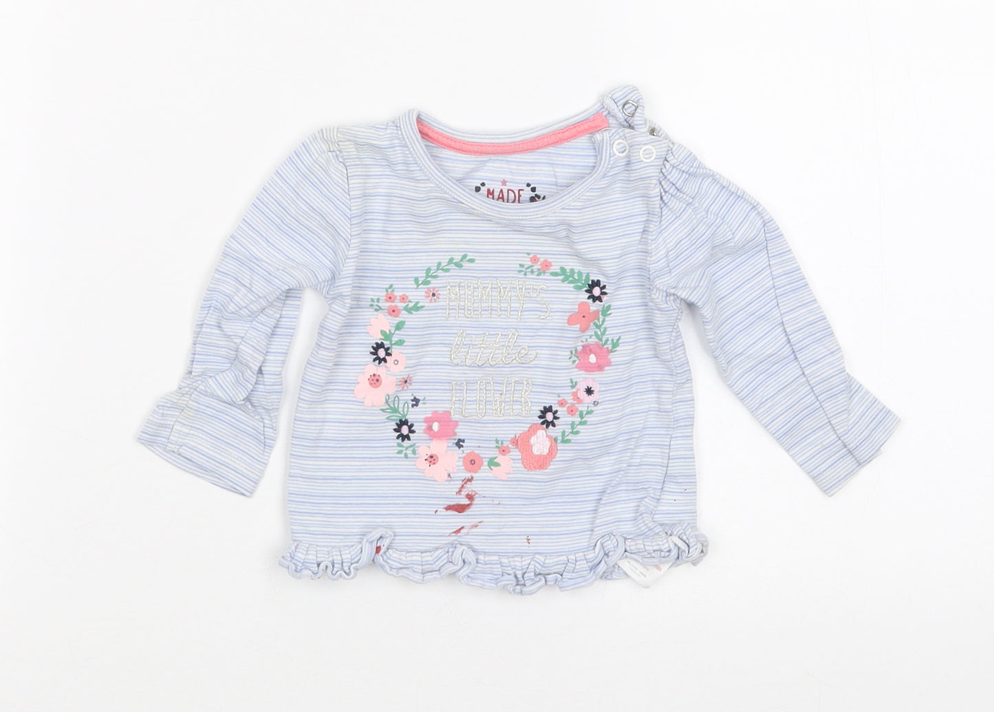 Earlydays Girls Blue Striped  Basic T-Shirt Size 3-6 Months