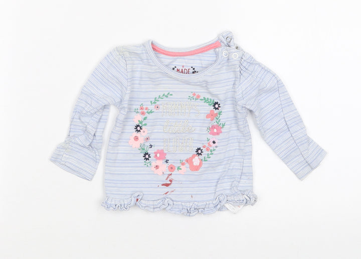 Earlydays Girls Blue Striped  Basic T-Shirt Size 3-6 Months