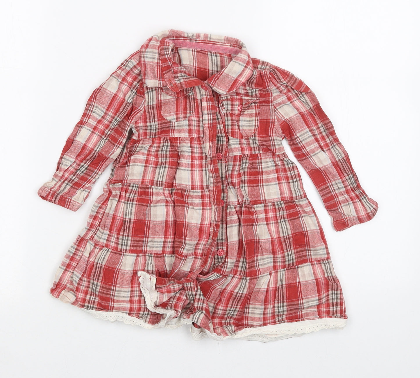 Mothercare Girls Red Plaid  Shirt Dress  Size 18-24 Months