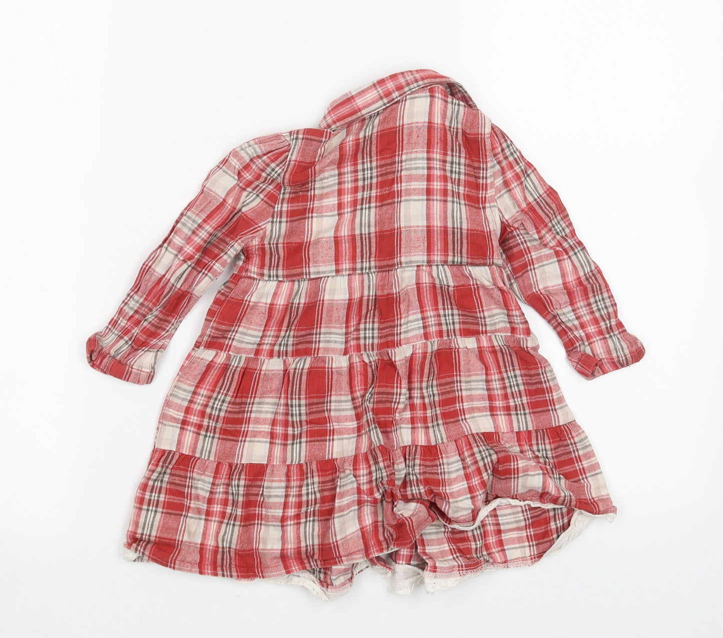 Mothercare Girls Red Plaid  Shirt Dress  Size 18-24 Months
