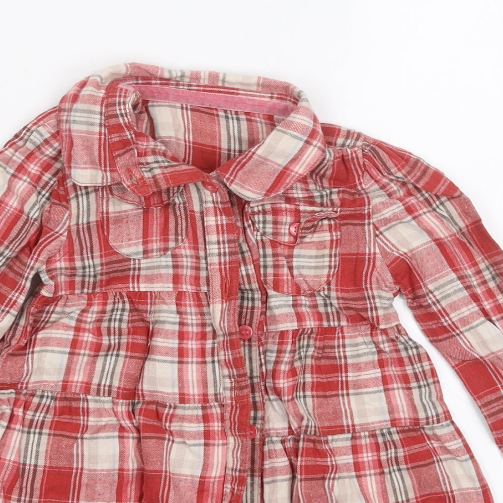 Mothercare Girls Red Plaid  Shirt Dress  Size 18-24 Months