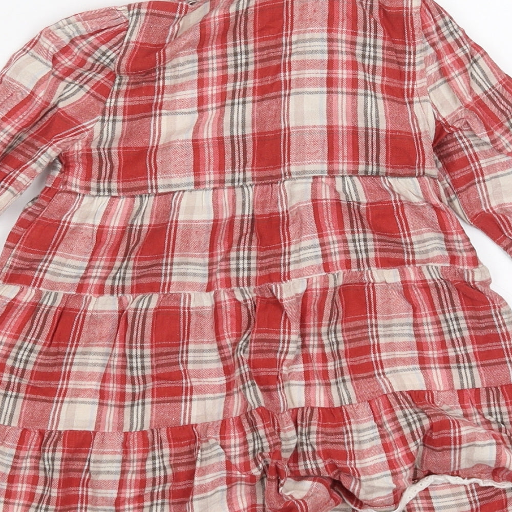 Mothercare Girls Red Plaid  Shirt Dress  Size 18-24 Months