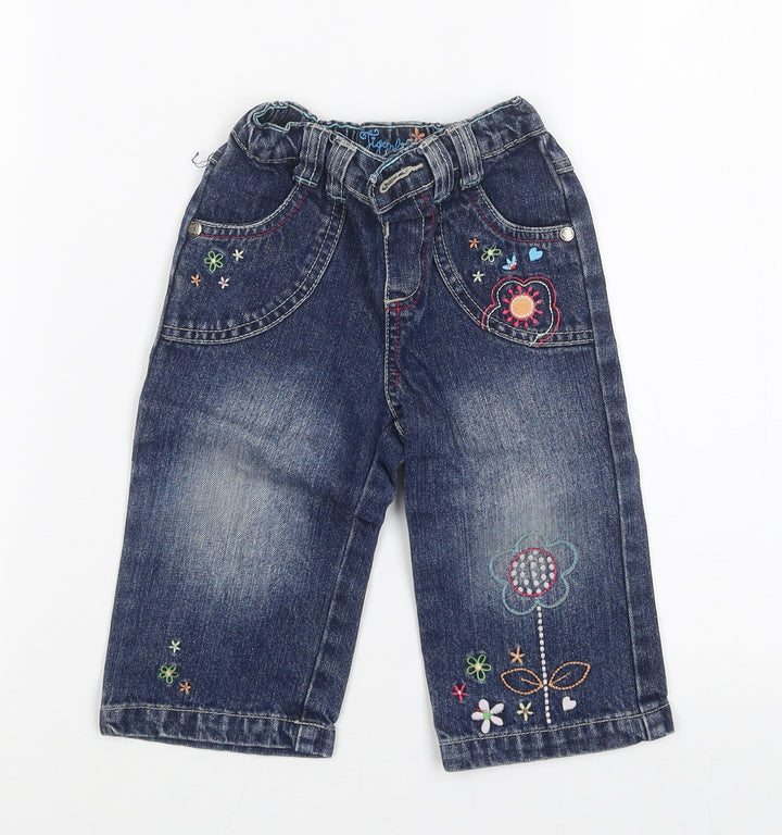 tigerliy Girls Blue Floral Jeans Size 9 Months