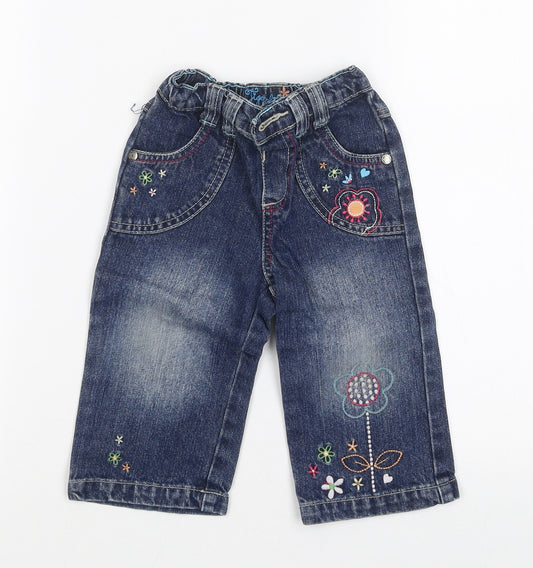 Front view of tigerliy girls’ blue floral jeans, size 9, months