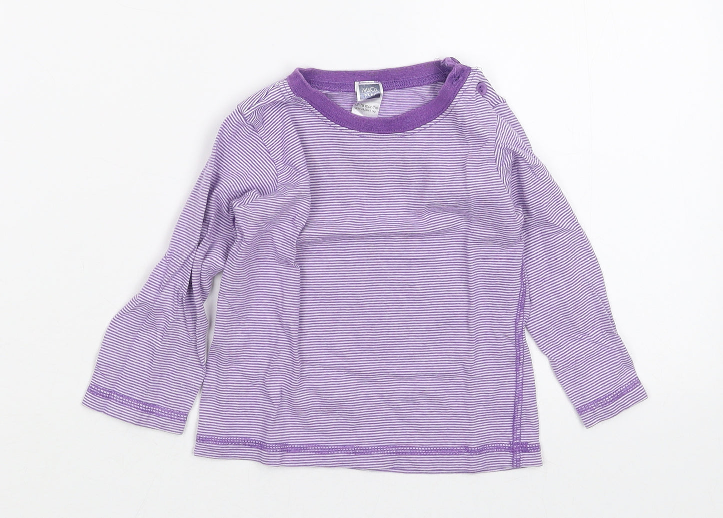 M&Co Girls Purple Striped  Basic T-Shirt Size 12-18 Months