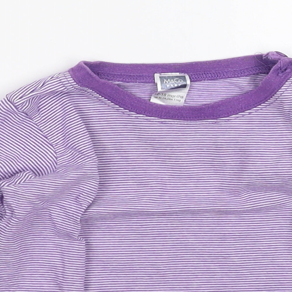 M&Co Girls Purple Striped  Basic T-Shirt Size 12-18 Months