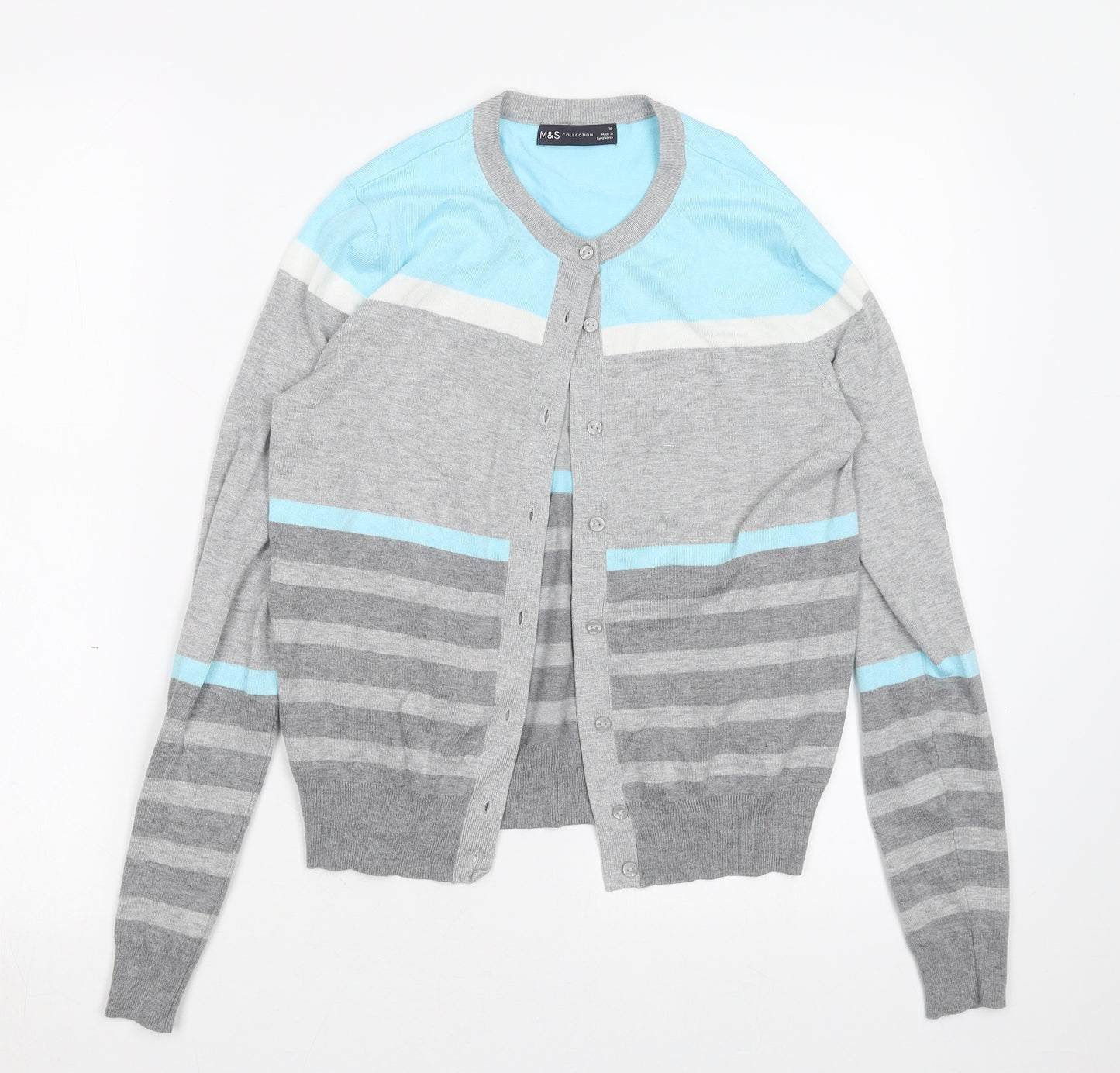 M&S Womens Multicoloured Striped  Cardigan Jumper Size 10