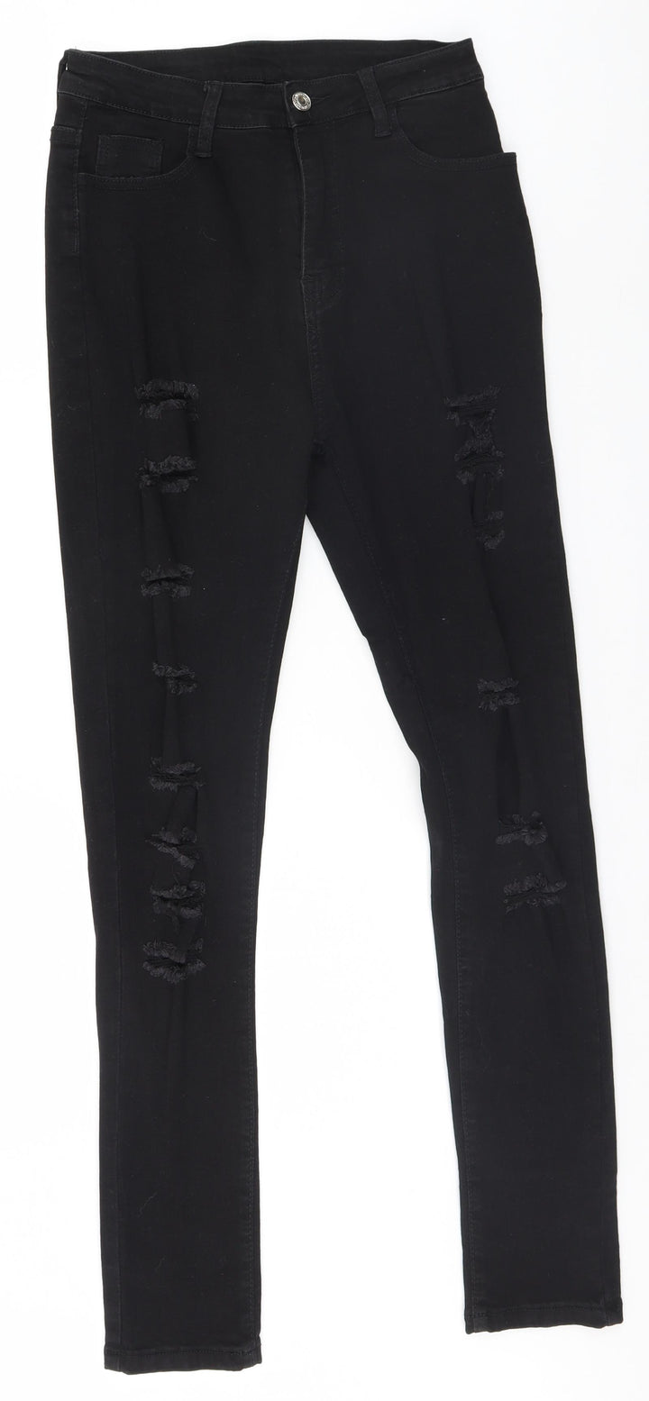 SheIn Womens Black Denim Straight Jeans Size 10 L28 in - Torn