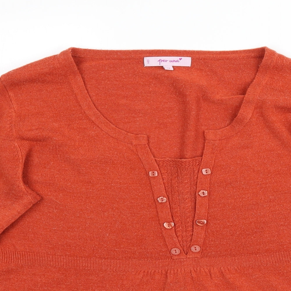 Per Una Womens Orange  Knit Basic Blouse Size 14
