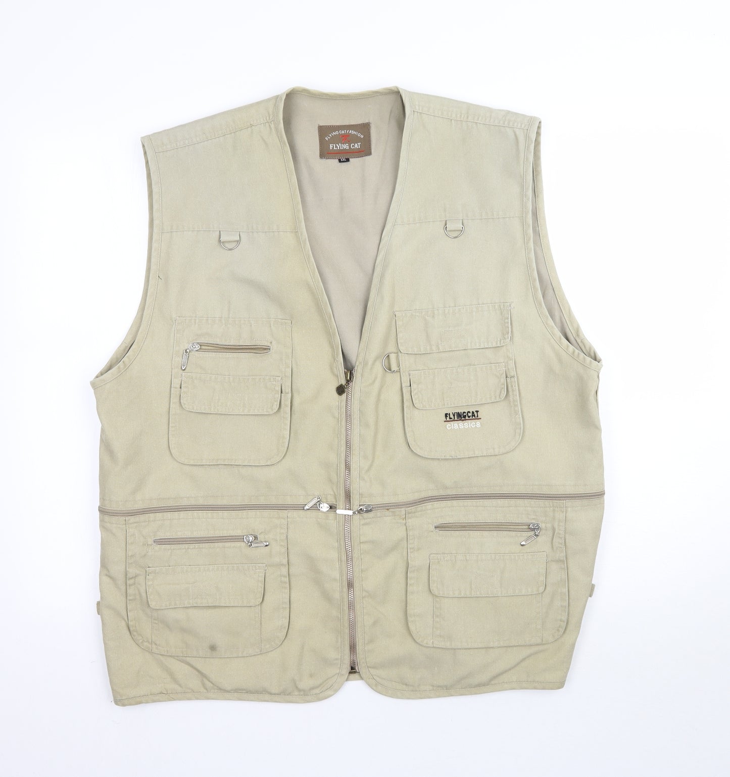 FLYING CAT Mens Beige   Gilet Waistcoat Size 2XL  - Fishing Vest