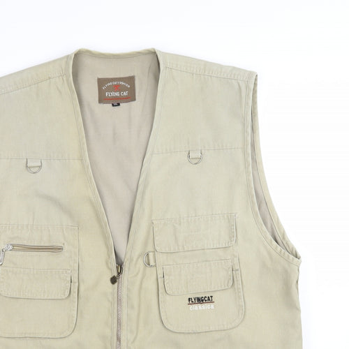 FLYING CAT Mens Beige   Gilet Waistcoat Size 2XL  - Fishing Vest