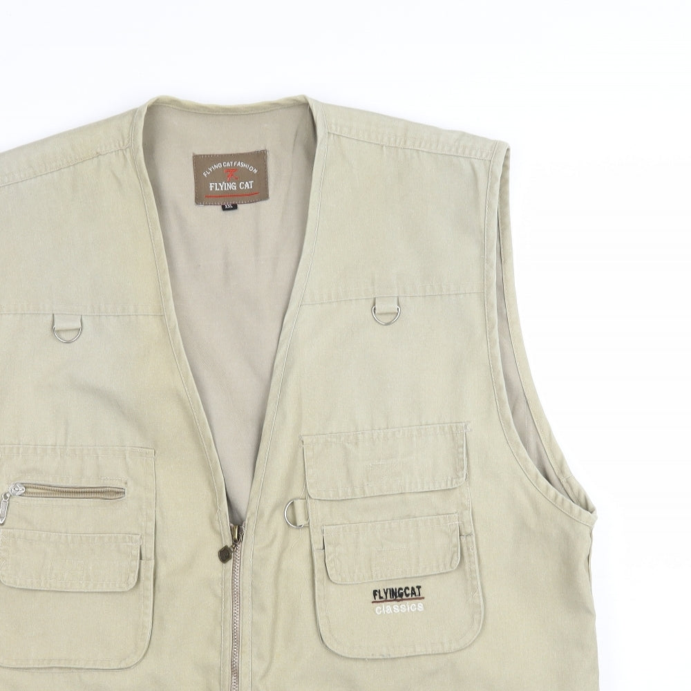 FLYING CAT Mens Beige   Gilet Waistcoat Size 2XL  - Fishing Vest