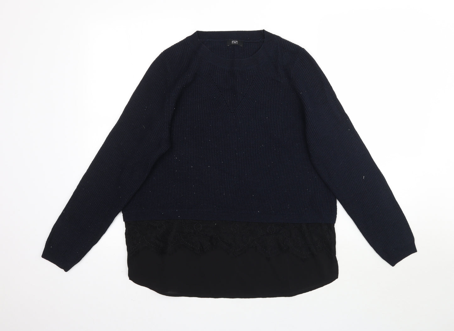 F&F Womens Blue  Knit Pullover Jumper Size 14  - Lace detail