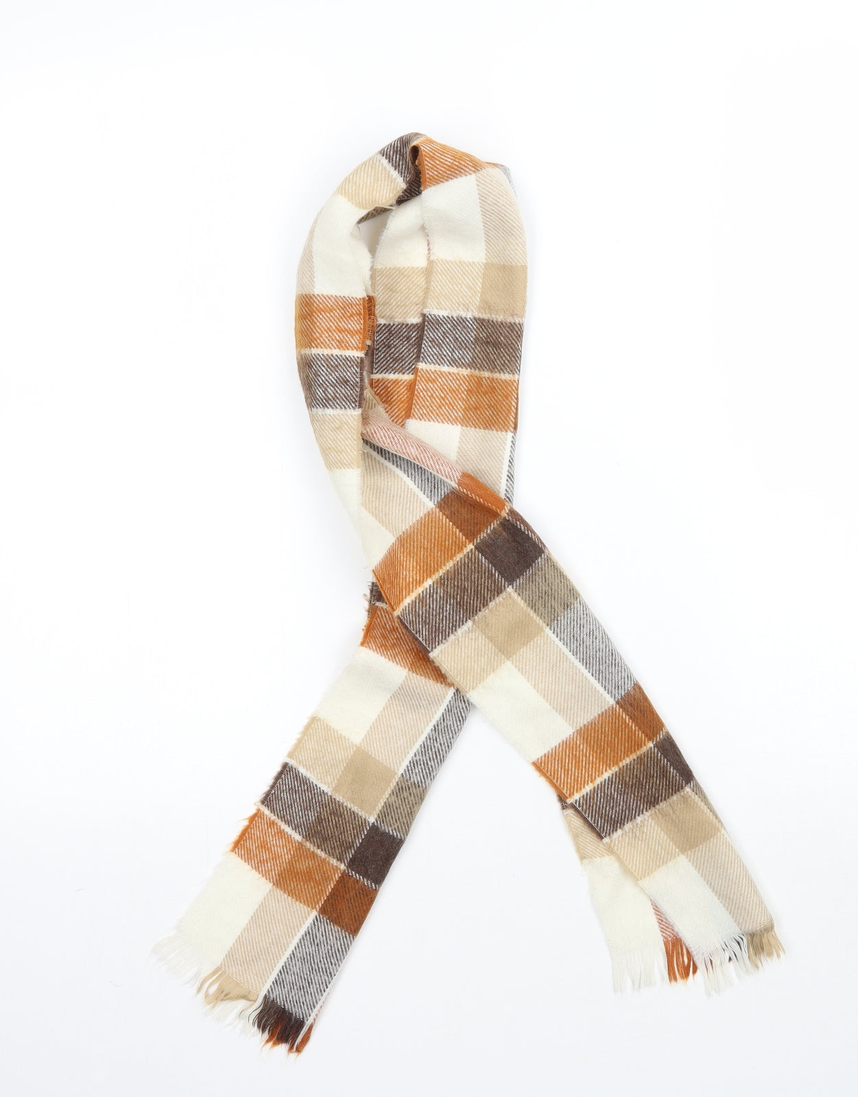 Preworn Womens Orange Plaid Knit  Scarf