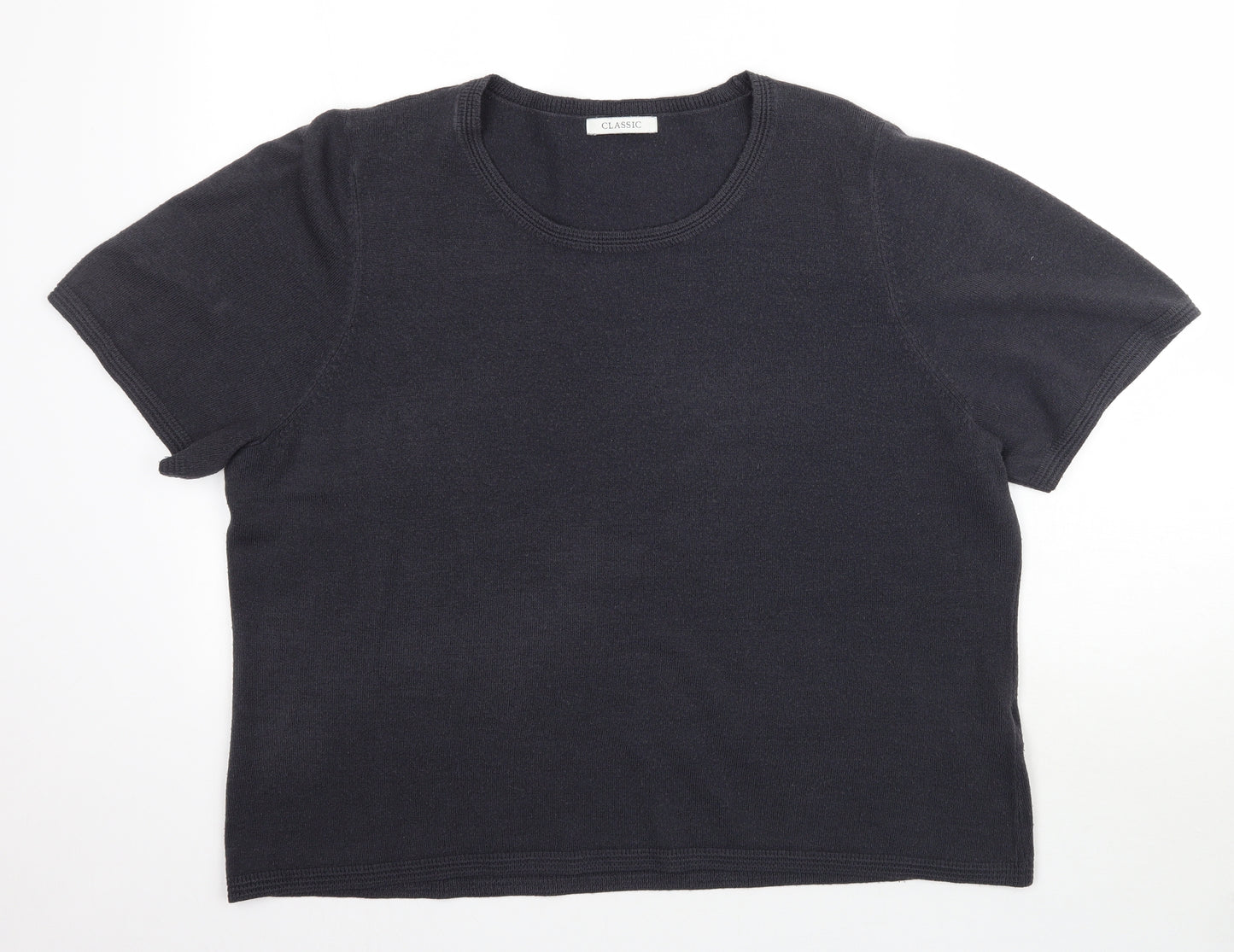 Marks and Spencer Womens Grey  Knit Basic T-Shirt Size 22  - Navy