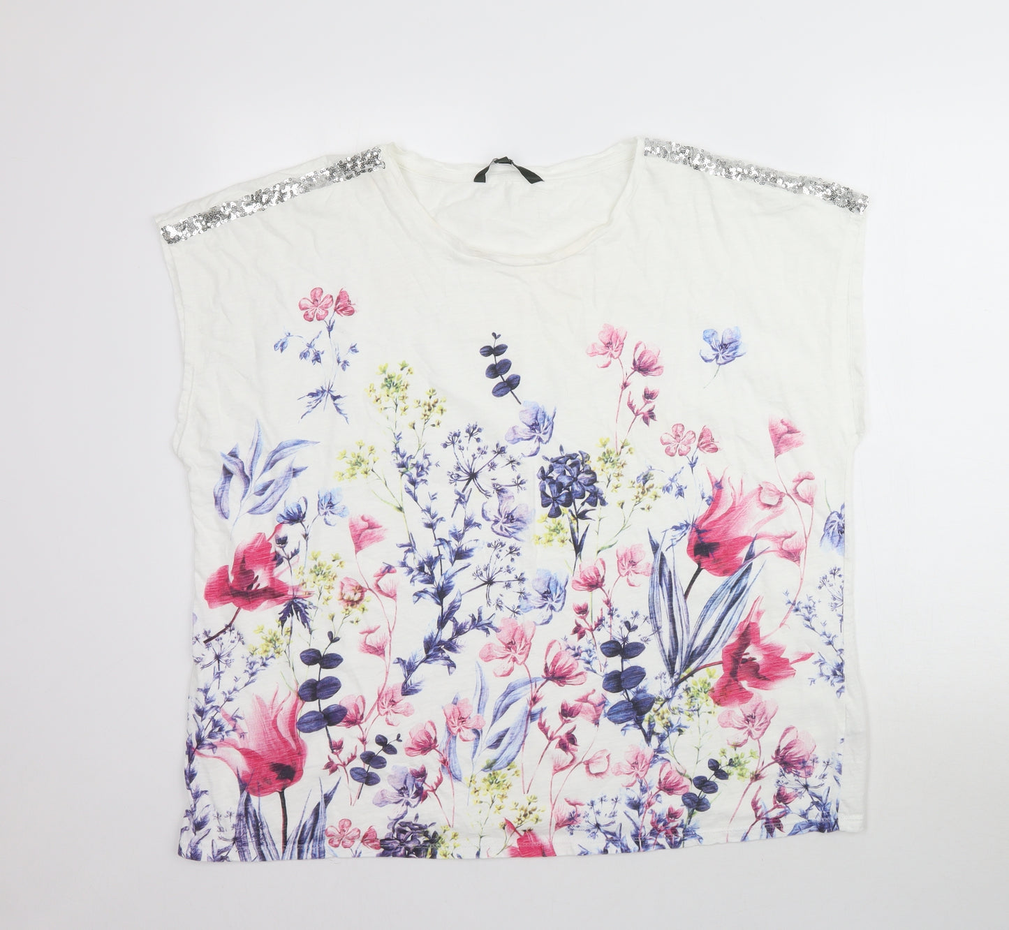Love Tees Womens White Floral  Basic T-Shirt Size 22
