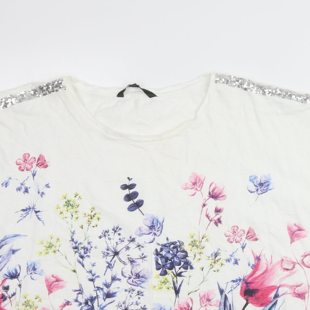 Love Tees Womens White Floral  Basic T-Shirt Size 22