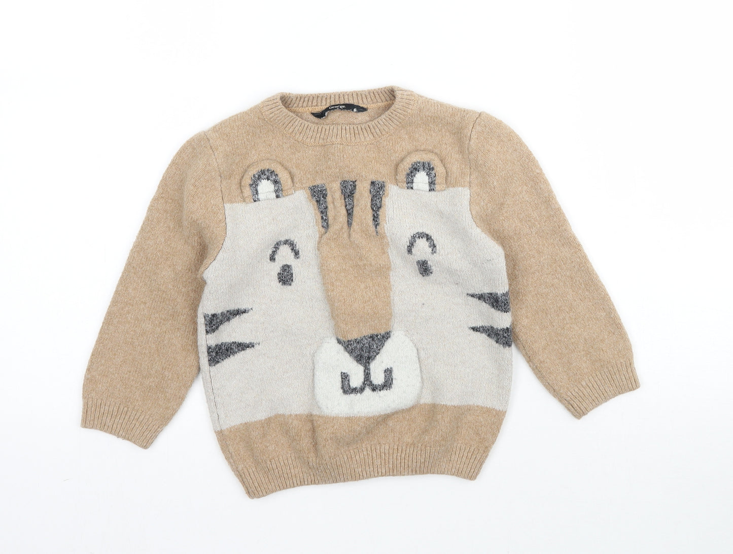 George Boys Brown  Knit Pullover Jumper Size 2-3 Years  - Animal