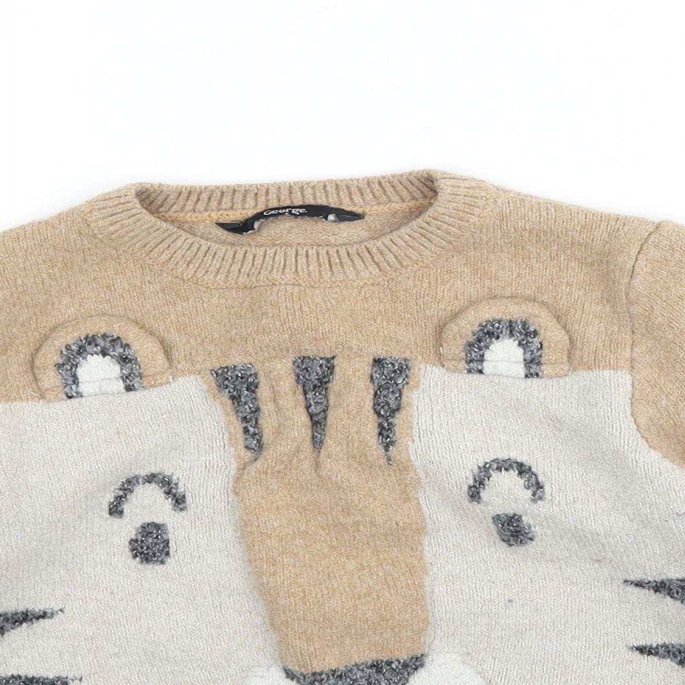 George Boys Brown  Knit Pullover Jumper Size 2-3 Years  - Animal