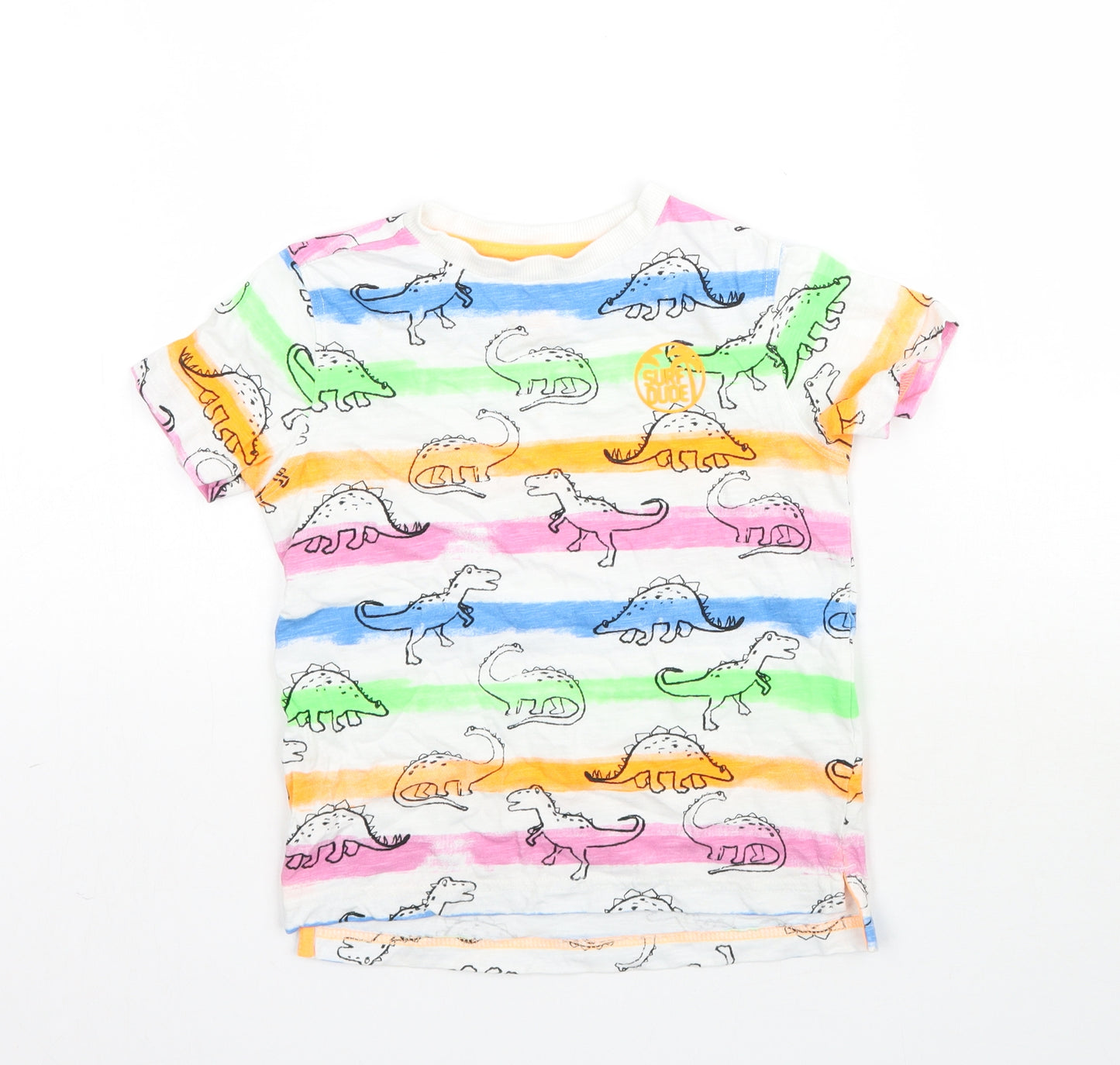 F&F Boys Multicoloured Striped  Basic T-Shirt Size 3-4 Years  - Dinosaur