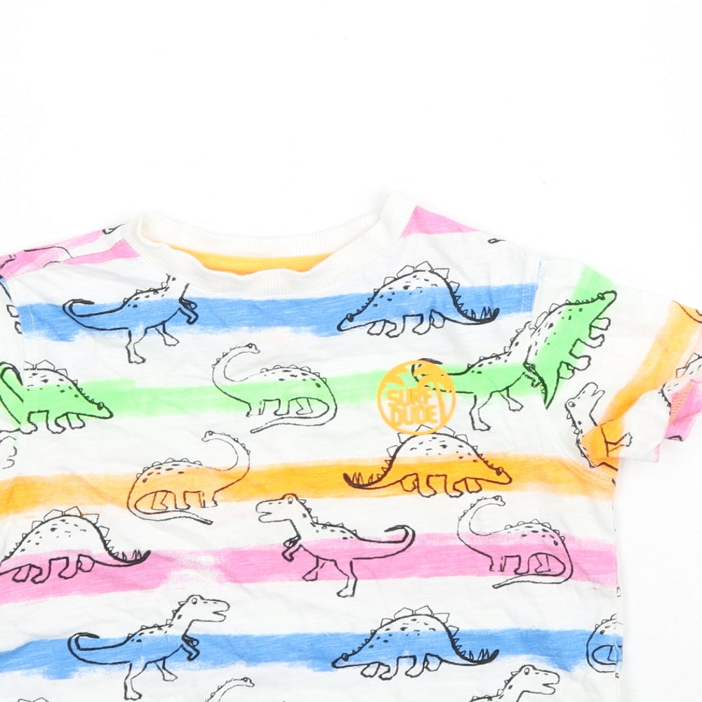 F&F Boys Multicoloured Striped  Basic T-Shirt Size 3-4 Years  - Dinosaur